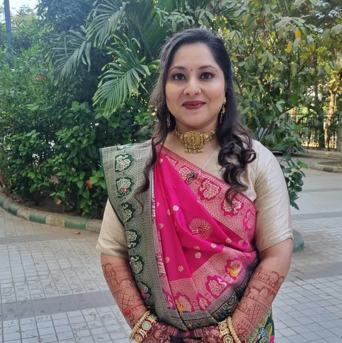 Bridal makeover in pink Banarasi saree, Megha Makeover & Beauty Salon, Ahmedabad
